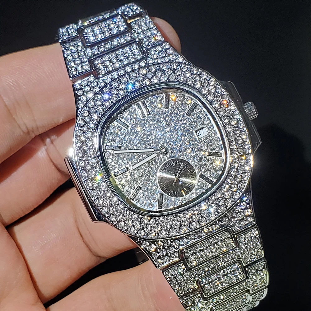 MISSFOX Mens Watches Luxury Brand Chronograph Quartz Wristwatches Calender Automatic Date Sapphire Steel Full Diamond Clock | Наручные