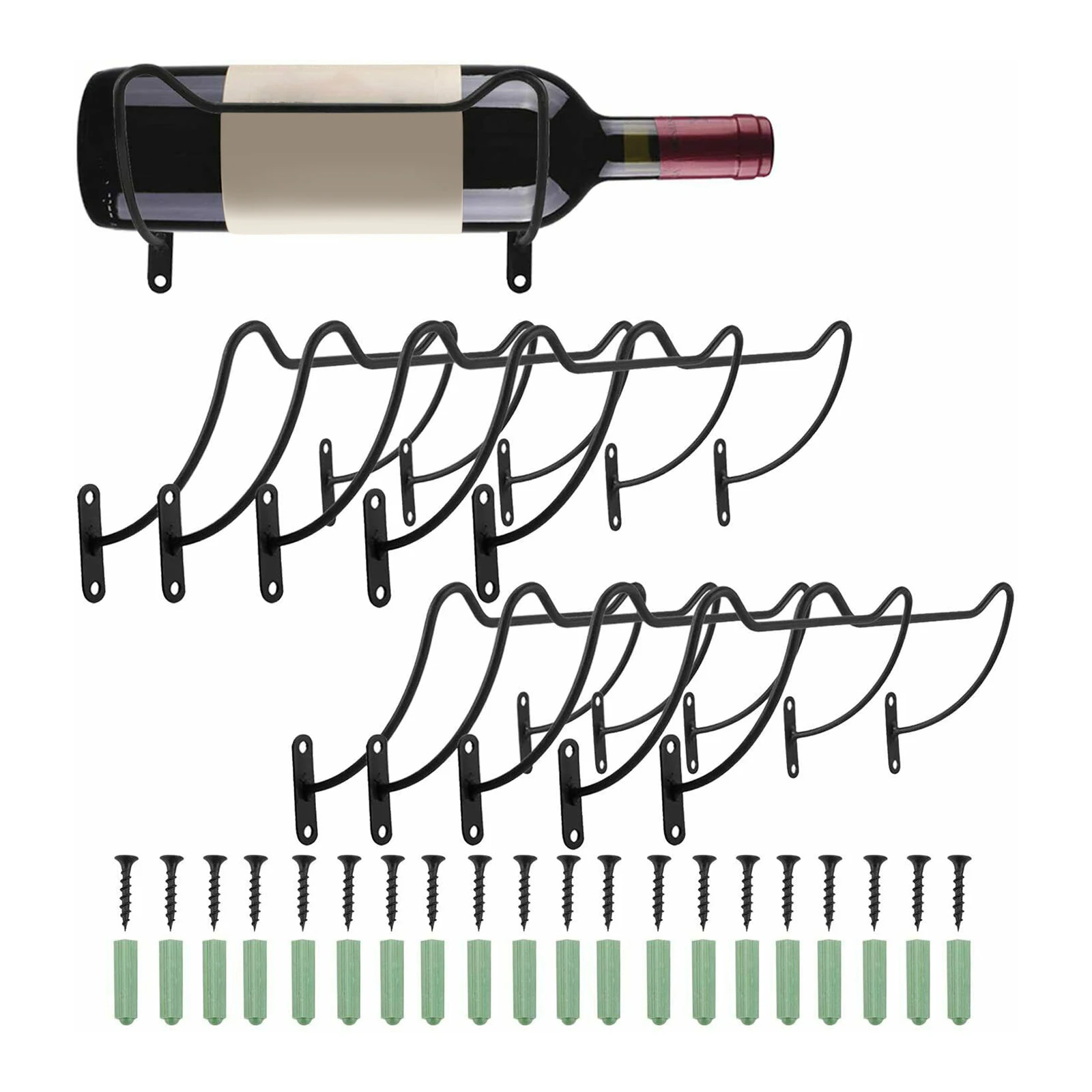 10x Wrought Iron Wine Rack Wall Hanging Wine Holder with Screw Bottle Display Stand for Home Bar Restaurant