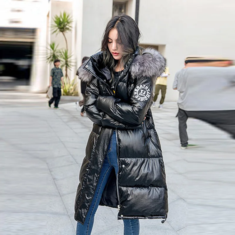 Женская зимняя модная пуховая куртка с длинным рукавом, однотонная парка с капюшоном, теплое хлопковое пальто средней длины, с карманами, толстая, Chaqueta Mujer - Цвет: Black