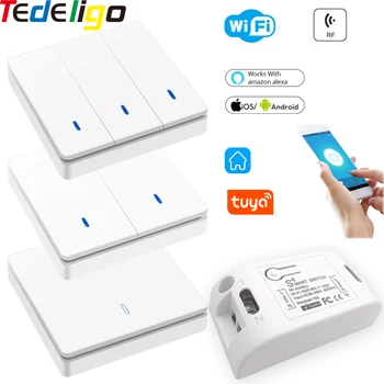 

WiFi Smart Light Switch RF 433MHz AC 110V 220V 10A Receiver 1/2/3 Gang Push Switch Work with Tuya Smart Life Google Home Alexa