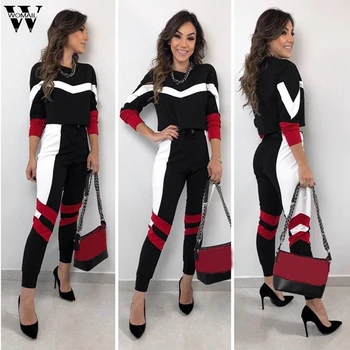 

Womail Tracksuit Women Autumn 2 piece set Activewear Long Sleeve new Female Sweatshirt Set Color Block female outfit ropa mujer