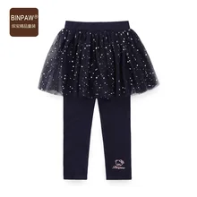 Стиль Осенняя одежда для девочек; платье и леггинсы, BINPAW корейско-Стиль медведь, звезда вуаль Slim Fit Повседневные леггинсы