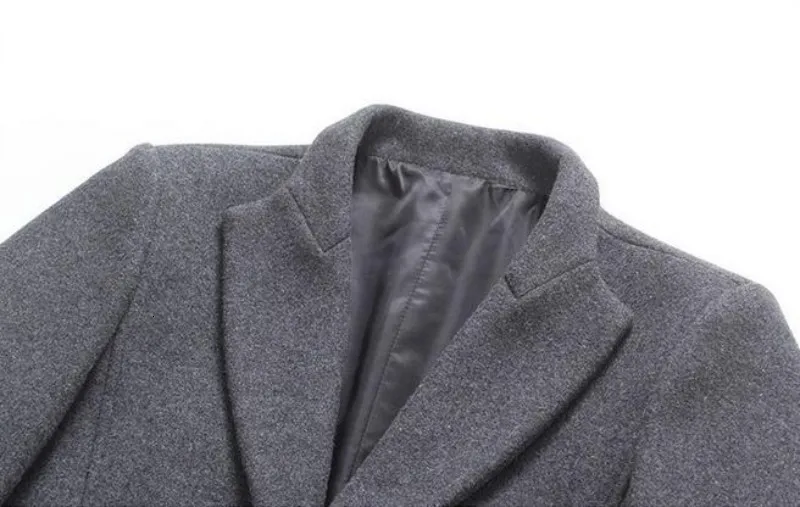 Smart casual с длинным рукавом однобортный нагрудный мужской средней длины пальто размера плюс осень зима сплошной Slim Fit шерстяные пальто