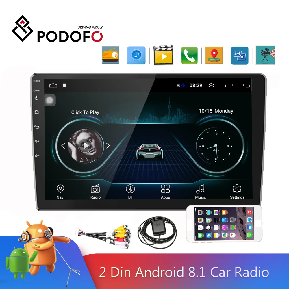 Автомобильный мультимедийный плеер Podofo Andriod 2din GPS навигация Bluetooth аудио Wi Fi USB FM 10 дюймов HD стерео