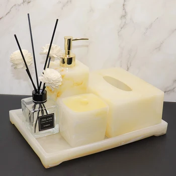 

Imitation Jade 5pcs Set Bathroom Accessories Kit Tissue Box Cotton Swab Box Soap Dispenser Lotion Bottle Christmas Home Decor We