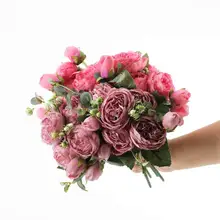 30 см розовый Искусственный Пион из шелка Букет цветов 5 большая голова и 4 бутона дешевые искусственные цветы для дома Свадебные украшения в помещении
