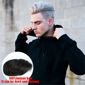 

LANLAN Hair loss on top of head Hair thinning Human Hair Toupees for Men Sticking or clamping on the head