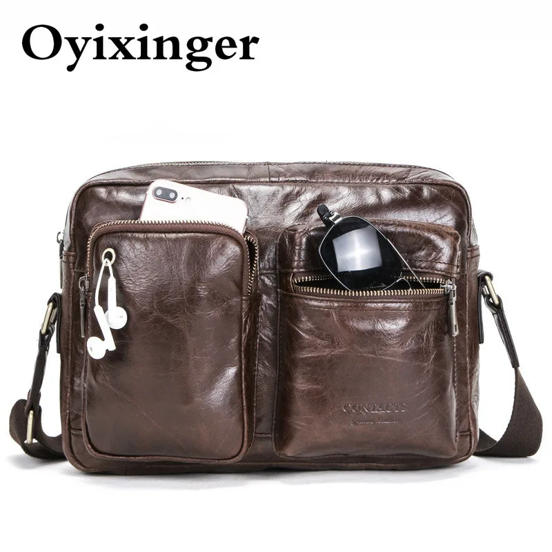 

Men Bags 100% Genuine Real Leather Shoulder Messenger Bag For Man Vintage Coffee Crossbody Bags Mens Briefcase Bandolera Hombre