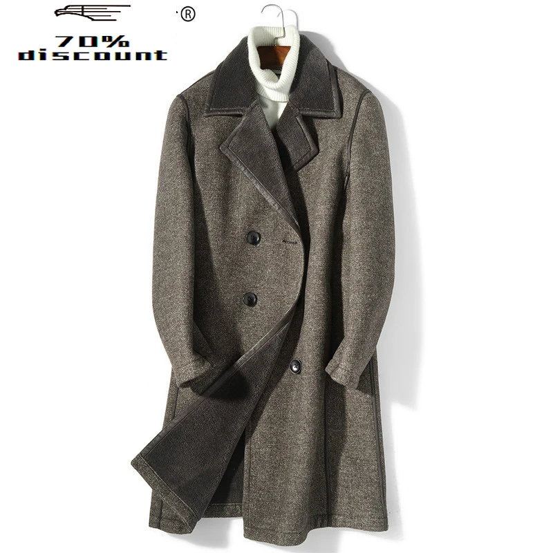 

Men's Real Fur Coat Autumn Winter Jacket Double-breasted Wool Coats Overcoat Plus Size Abrigo Hombre M8602B KJ3522