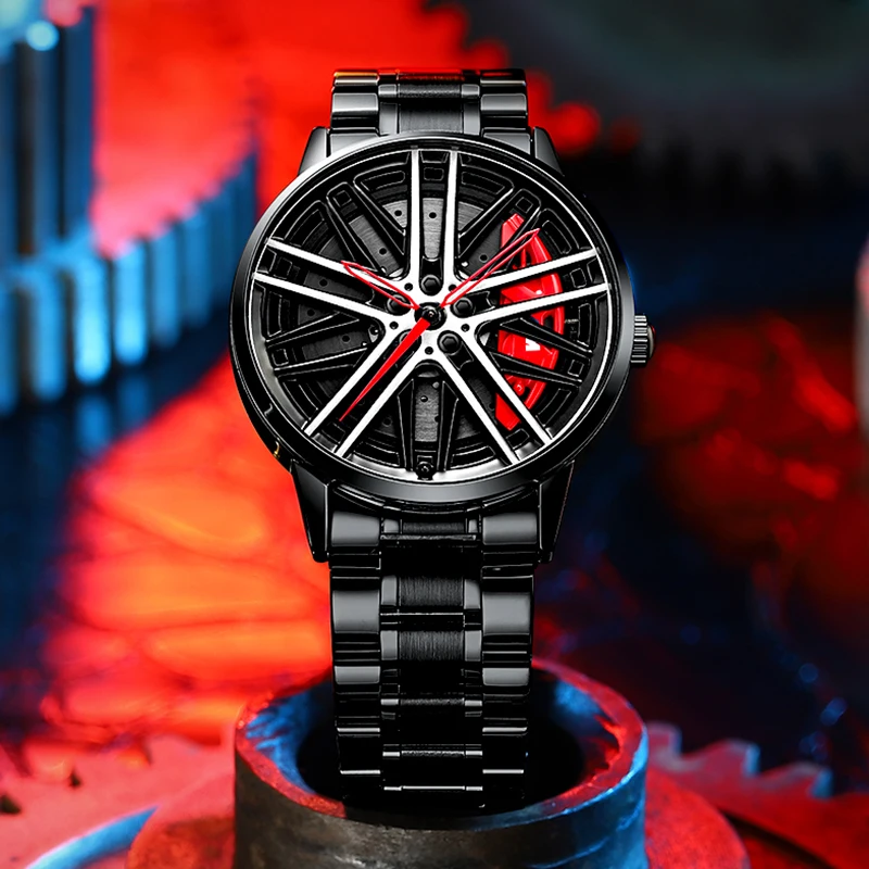 

Luxury Steel Watches Sport Car Watch for Men Quartz Waterproof Rim Hub Wheel Wristwatch Casual Quality Brand Wrist Watch
