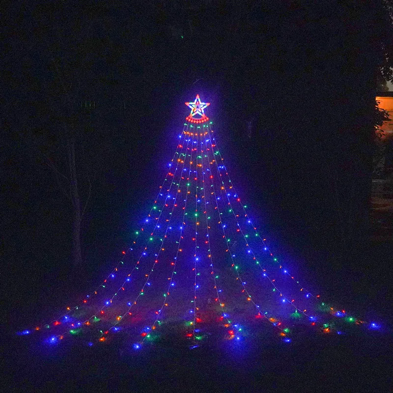 Solar árvore de natal corda cachoeira luzes