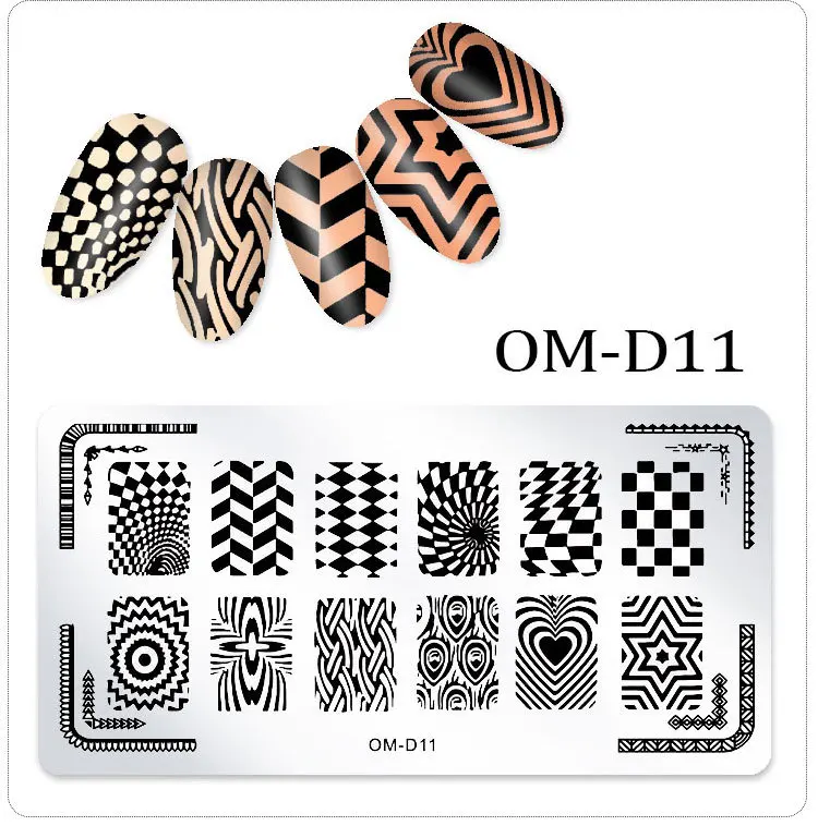 1 шт. геометрические прямоугольные узоры штамповки шаблон животных Цветок маникюр Дизайн ногтей пластина для стэмпинга 25 конструкций - Цвет: OM-D11