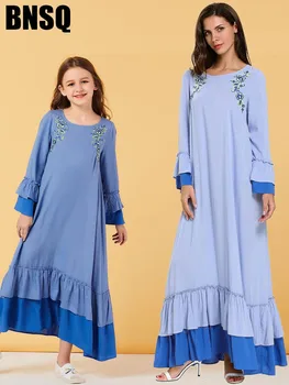 

Mother Daughter Embroidery Girls Abaya Maxi Dress Children's Wear Family Matching Outfits Kimono Long Robes Eid Ramadan Islamic