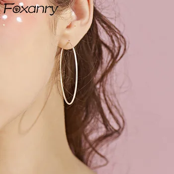 

Foxanry Minimalist 925 Sterling Silver Smooth Circle Stud Earrings for Women New Fashion Exaggeration Fine Jewelry Party Gifts