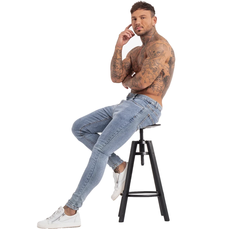 GINGTTO Skinny Jeans Men Blue Denim Pants Male Hip Hop Mens Trousers Clothing Stretch High Waist Streetwear Hot Sale zm125
