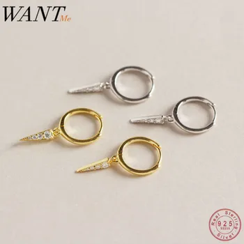 

WANTME Genuine 100% 925 Sterling Silver Jewelry Minimalist Triangle Pave Crystal Zircon Dangle Tassel Stud Earrings for Women