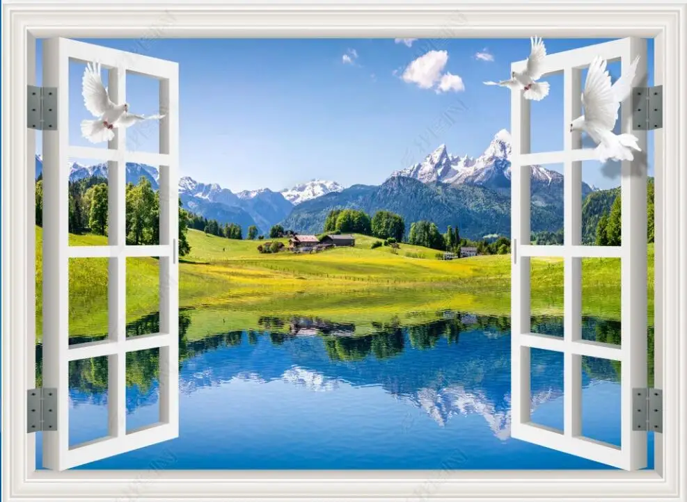 

Custom photo mural 3d wallpaper Grassland scenery outside the window home decor in the living room wallpaper for walls 3 d