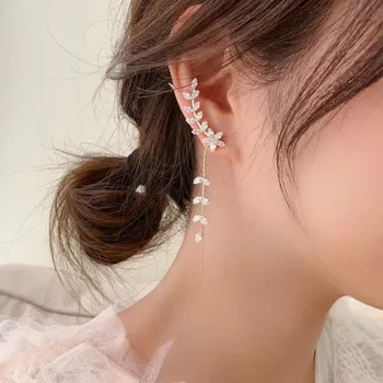

Korean version of the net red with the same leaf wings earrings creative willow leaf crystal ear bone clip tassel ear line was t