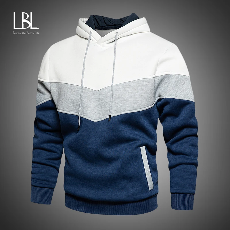 LBL Mens Contrast Color Hoodies Comfort Casual Pullover Sports Outwear Sweater with Kanga Pocket 