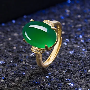 

Natural Green Jade Ring 925 Silver Fashion Jewelry Chalcedony Amulet Gifts for Women Men