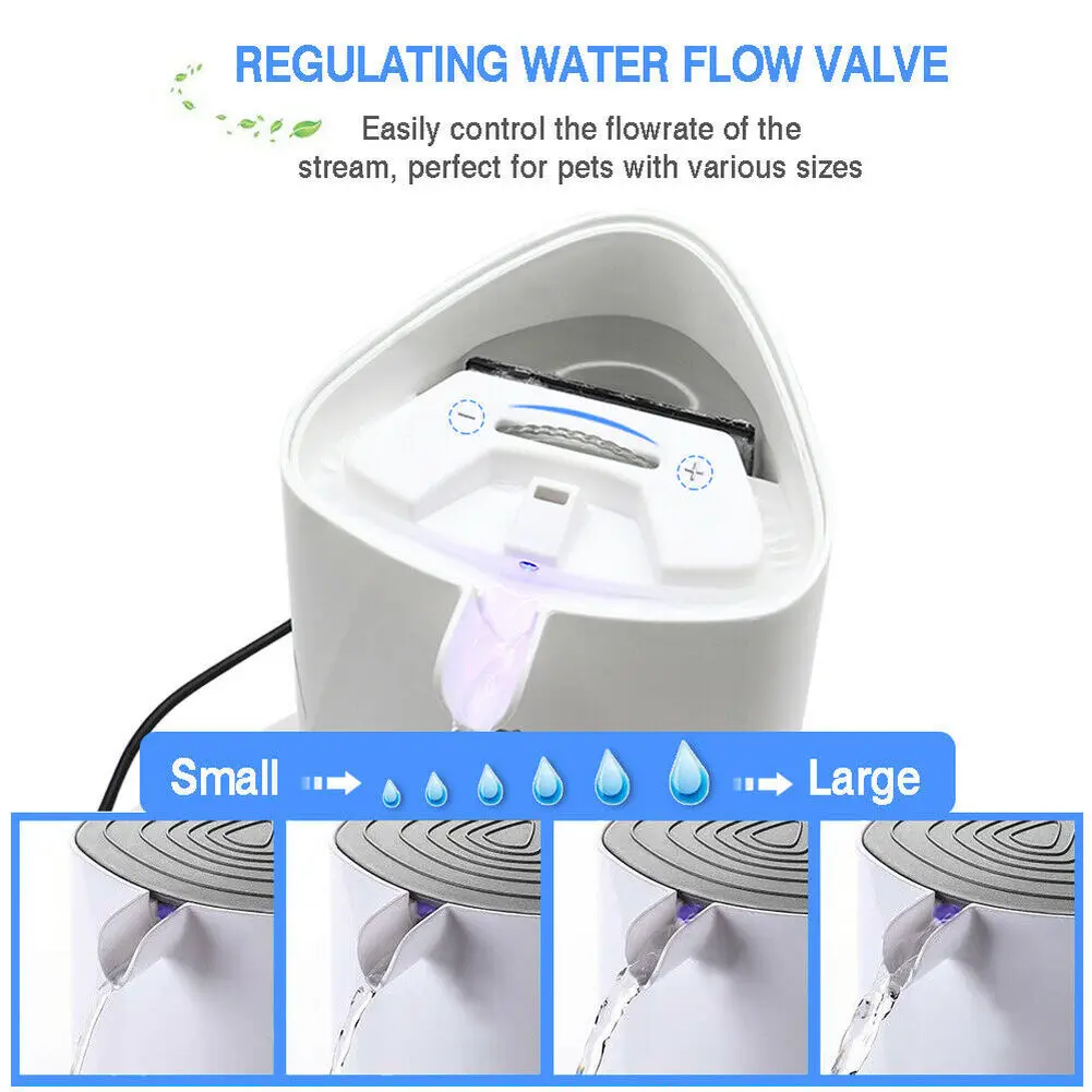 Cat Water Fountain LED Pet Water Bowl Quiet Automatic Pet Water Dispenser with Adjustable Water Flow Activated Carbon Filter