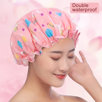 

Thick 4Pcs Waterproof Bath Hat Double Layer Shower Hair Cover Women Supplies Shower Caps Bathroom Accessories