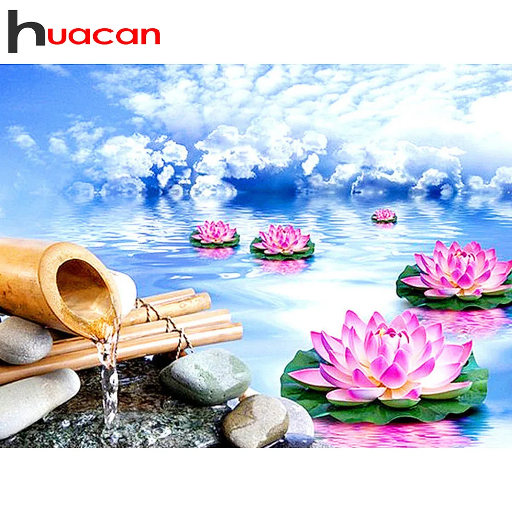 

Huacan Diamond Embroidery Full Set Lotus Diamond Painting New Arrival Landscape Square Round Stones Diamond Mosaic Home Decor