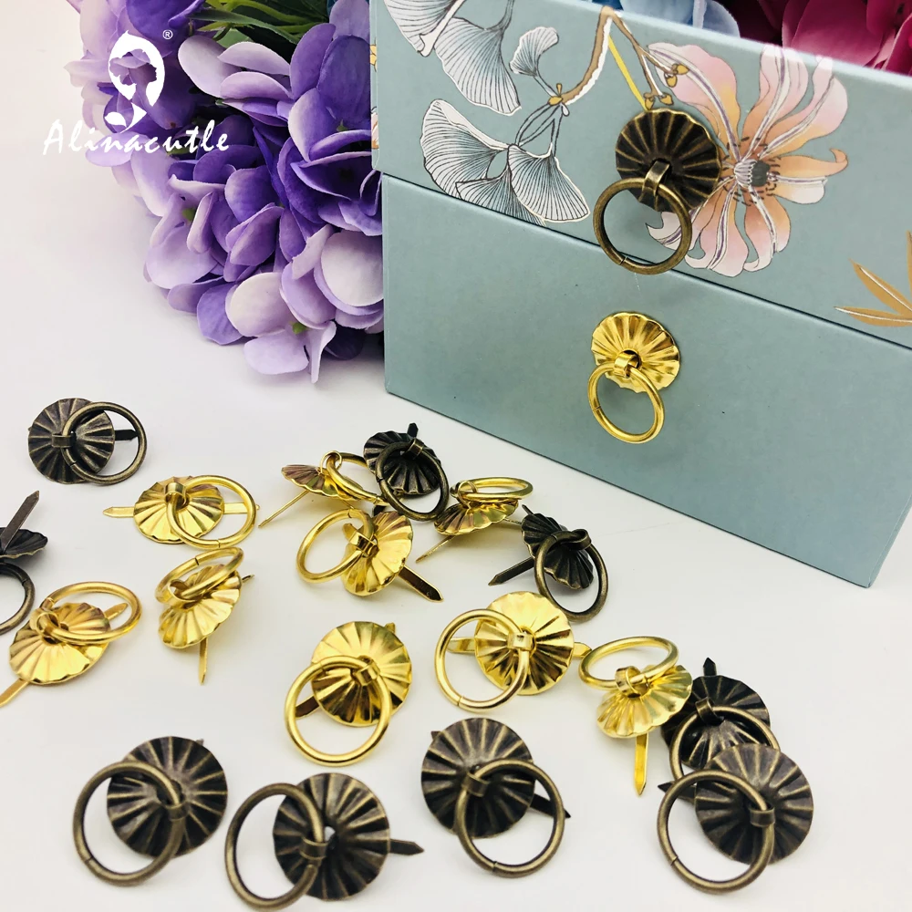 10pc Vintage Metal Tin box Mini Drawer Door Ring Pulls For Handmade Craft Iron Jewelry Storage Box Case Handle