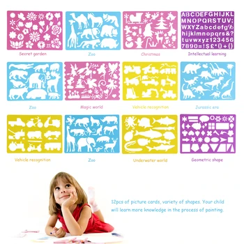 

BESTOYARD 12 Drawing Stencils with Assorted Designs Creative Craft Painting Stencils Educational Art Tool Set for Kids Learning