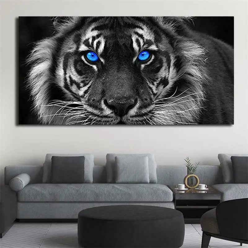 

No Frame Black White Picture Animal Poster Tiger on Canvas Religious Posters Prints Cuadros Wall Art Pictures for Living Room