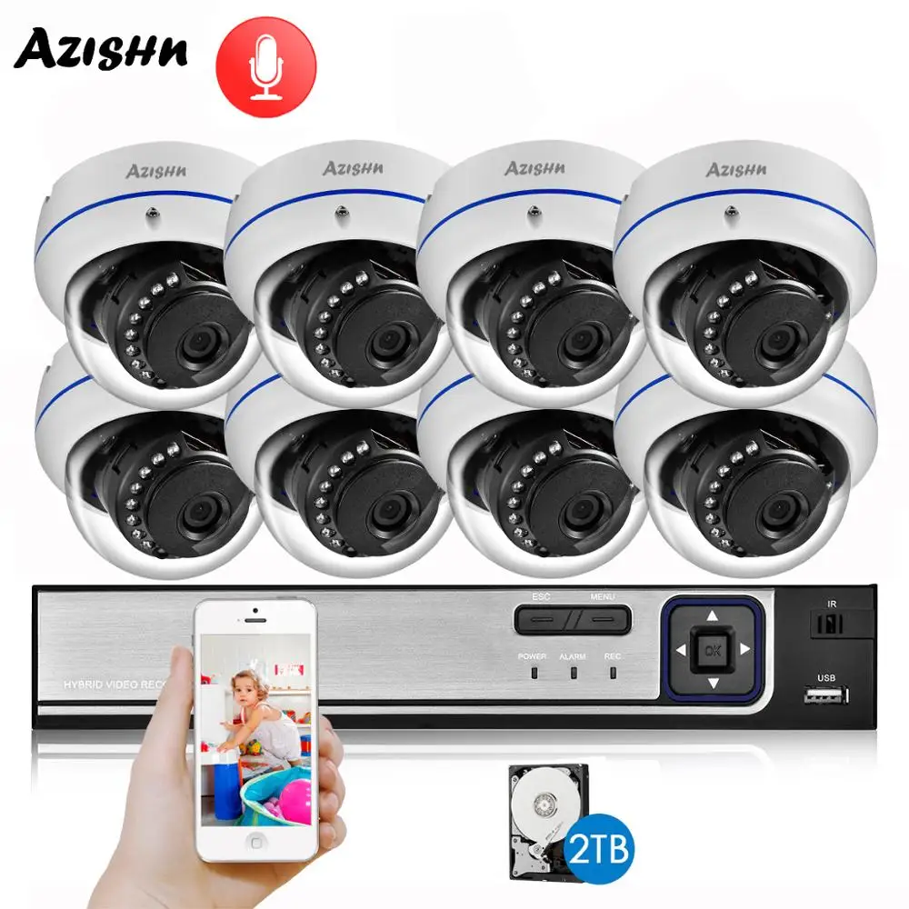 AZISHN взрывозащищенный H.265 8CH 3MP POE безопасности Камера Системы NVR Kit аудио IP Крытый