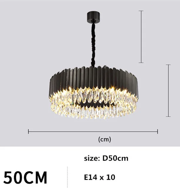 Современный блеск круглая сталь E14 Led подвесные светильники фойе K9 кристалл Led подвесной светильник освещение в помещении Регулируемая цепь Подвесная лампа - Цвет корпуса: balck  D50CM