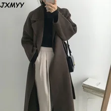 JXMYY – manteau Long en laine pour femme, Style français paresseux, chaud, frais, hiver 2021, ceinture classique rétro, ample, Chic