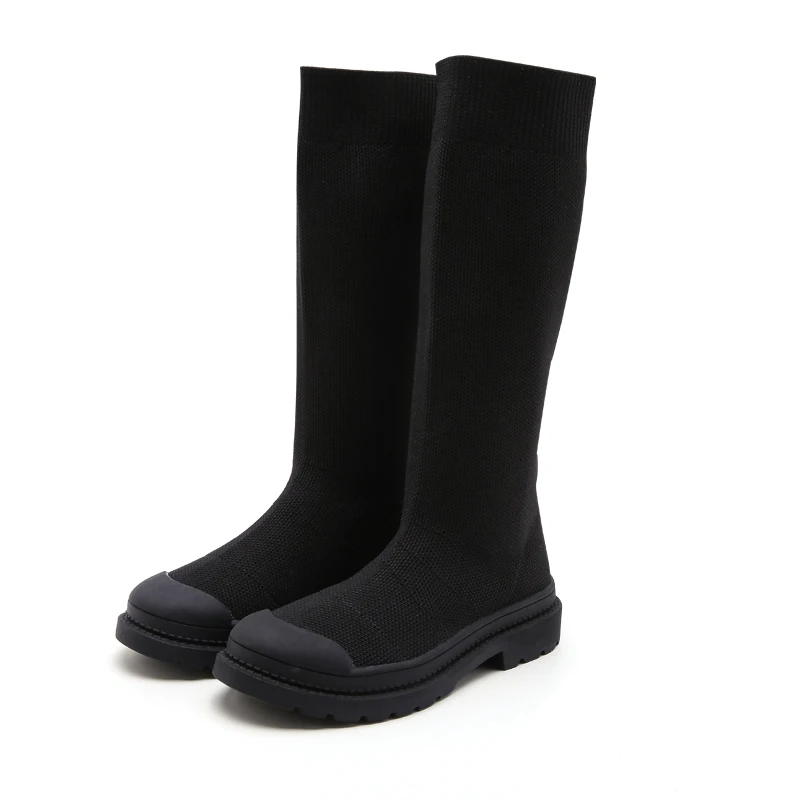 Black Knee-High 2 Новая одежда для маленьких девочек; сезон осень сапоги "Принцесса" детская брендовая одежда черная обувь; повседневные ботинки из сетчатого материала Мягкие ботинки сапоги до колена сапоги без застежек - Цвет: Black Knee-High 2