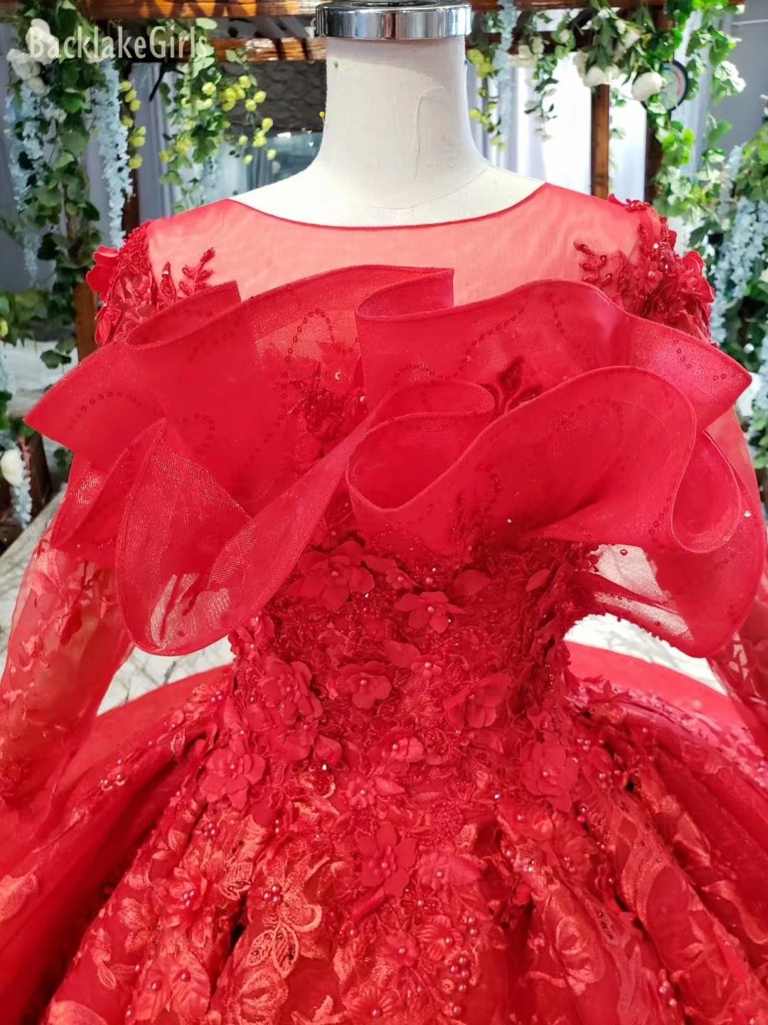 BacklakeGirls Vestido De Noiva красное иллюзионное платье с вышивкой сзади и длинными рукавами для невесты элегантное бальное платье Бальные платья