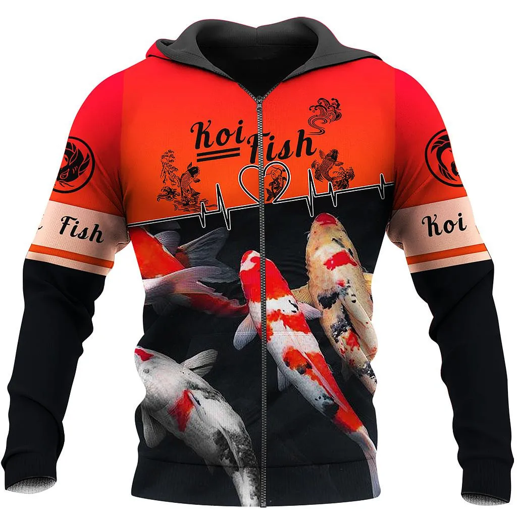 

Fashion Mens Clothes Beautiful Koi Fish 3D All Over Printed Zip Hoodies Unisex Hip Hop Tops L-622