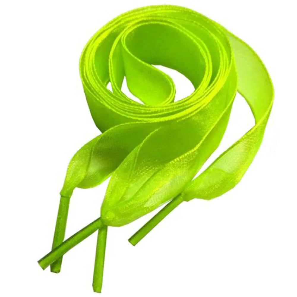 Neon green 1 пара 120 см ширина 2,5 см плоские шелковые атласные шнурки из вуали Ленточные шнурки для обуви кроссовки спортивная обувь кружевные женские шнурки с бантом - Color: Neon green