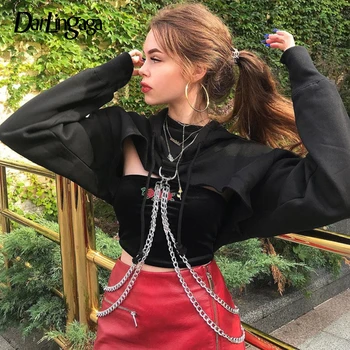

XUXI Women Summer Autumn Jump Women Metal Punk Fashion Sweatwear Hoop Hoods Hoodies Cuff Ring Chain Shawl Feminino Clothes FZ725