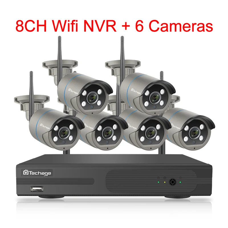 Techage 8CH 1080P Беспроводной Камера NVR Системы 4 Массив светодиодный 2MP Wi-Fi 2-полосная Аудио Звук Видео наружного видеонаблюдения комплект - Цвет: 8CH NVR 6 Cameras