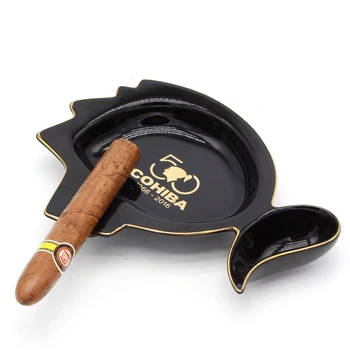 

COHIBA Cigar Gadgets Ceramic Cigar Ashtray Home Cigarette Ashtray Single Cigar Holder Cigar Accessories with Gift Box