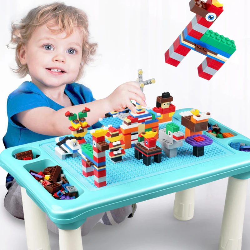 

QWZ New Multifuncational Building Blocks Table Kids Activity Table Compatible Dupoled Educational Children Table Brick Toys