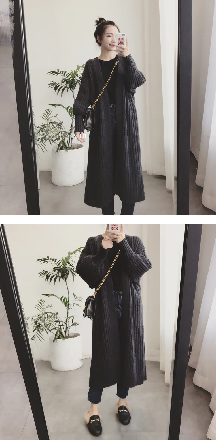 Осенний женский кардиган свитер пальто Зимний прочный фонарь с рукавом шерстяной кардиган женский теплый вязаный джемпер Повседневная Верхняя одежда