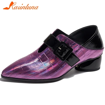 

Karinluna New Design 2020 Genuine Cow Leather Strange Style Buckle Strap Shoes Woman Pumps Pointed Toe Novelty Pumps Women Shoes