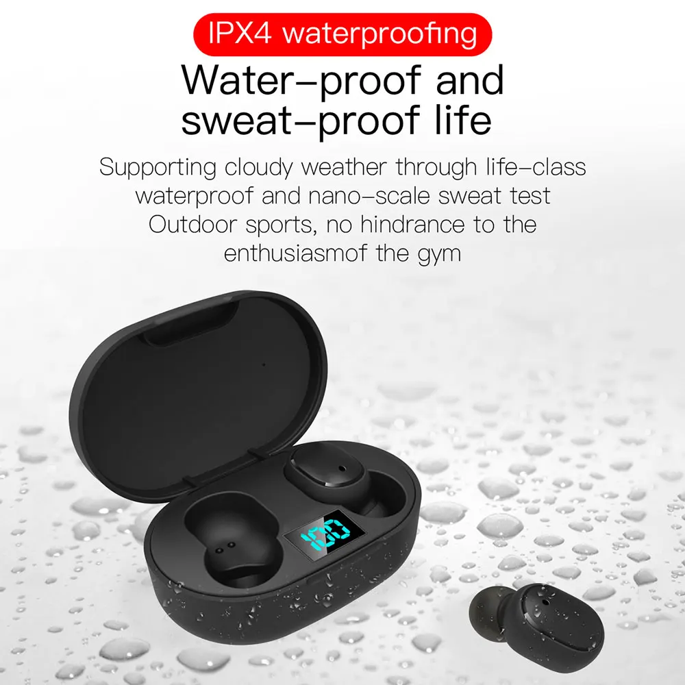 KISSCASE Smart Digital Mini Wireless Bluetooth 5.0 Earphone Sports Headset E6S HIFI Stereo Earbuds IPX4 Waterproof Headphones
