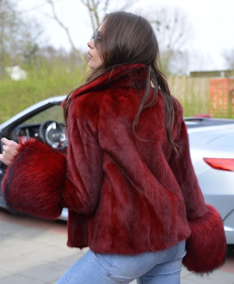 Hot Sale Natural Mink Fur Women Real Mink Fur Coat Long Fur Sleeve Lapel Collar Luxury Mink Fur Coat Winter Jacket MKW-089