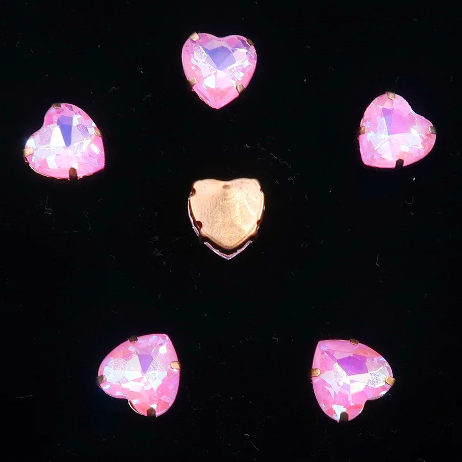 Золото коготь настройки 20 шт./упак. с радужными или прозрачные стеклянные стразы цвета Кристалл 10 мм в форме сердца пришить стразы кристаллы Аппликация Одежда «сделай сам» - Цвет: A27 Pink AB
