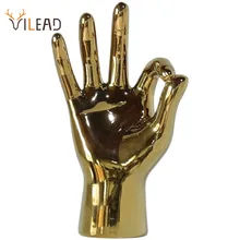 VILEAD-estatuilla de dedo de gesto de porcelana dorada, adorno moderno, accesorios de decoración del hogar, estatua de escritorio de oficina, decoración Interior