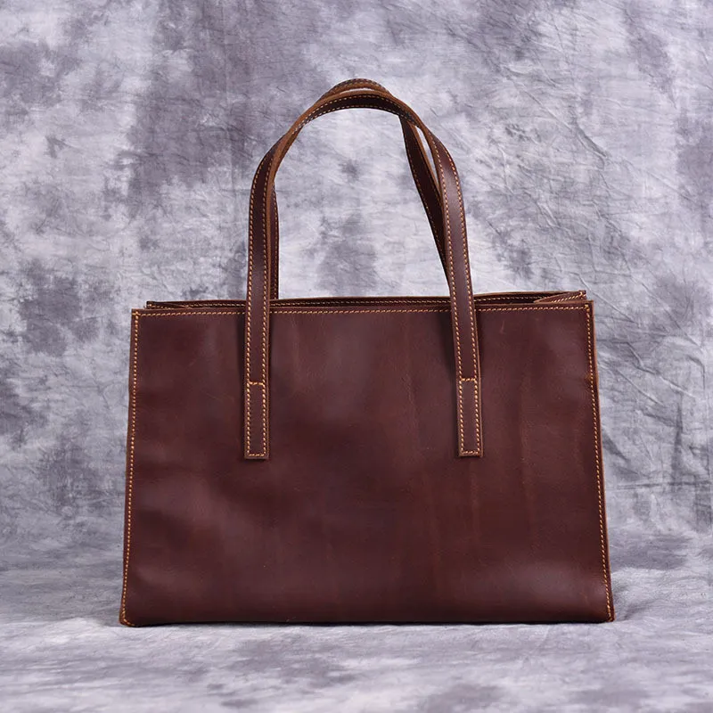 PNDME винтажная Высококачественная женская сумка из кожи crazy horse простая Роскошная Большая вместительная натуральная кожаная женская сумка - Цвет: Dark brown