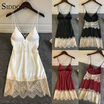 

Lace Strap Sleepwear Night Dress Women's Lace Patchwork Sexy Nightgown Lingerie Slips Backless Sexy Nightie Sleep Lounge