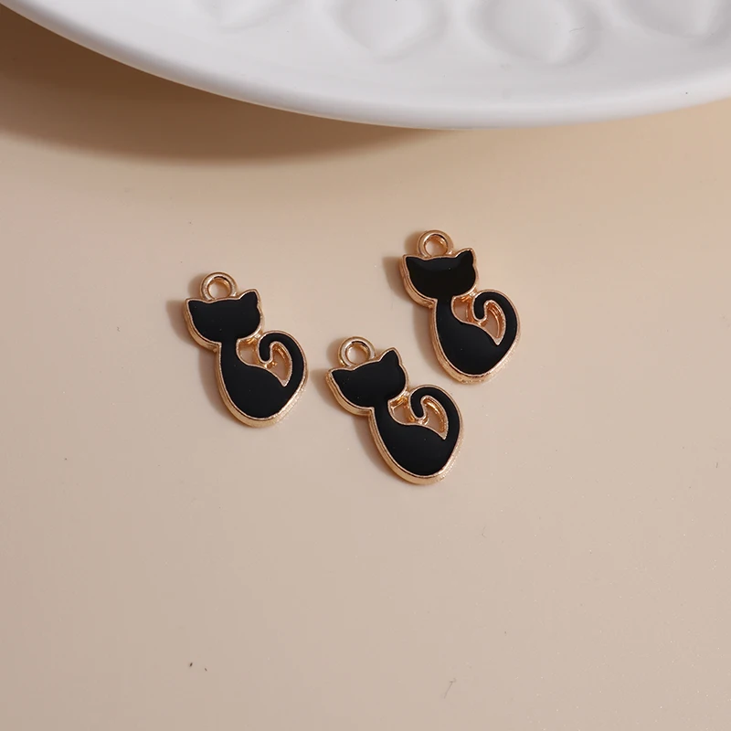 10pcs/lot 6*14mm Cartoon Cat Charms DIY for Necklaces Pendants Earrings Making Cute 5 Color Enamel Girl Charms Jewelry Findings